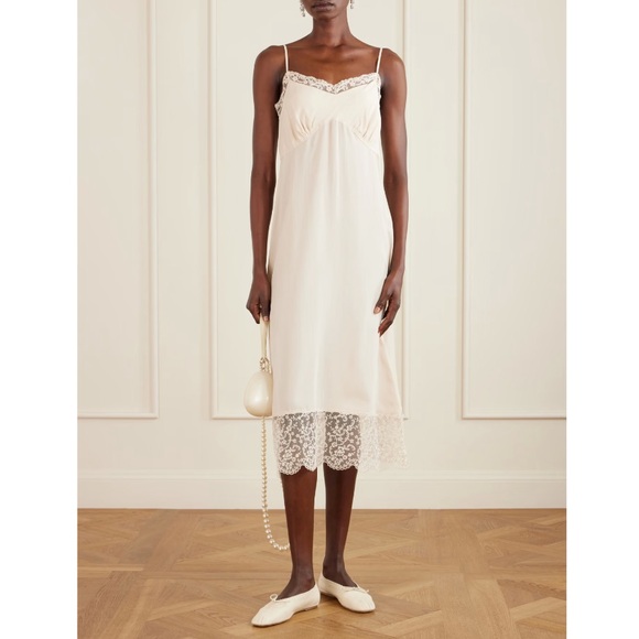 Simone Rocha Dresses & Skirts - SIMONE ROCHA Lace-trimmed crepe de chine silk midi dress ivory cream size US 10